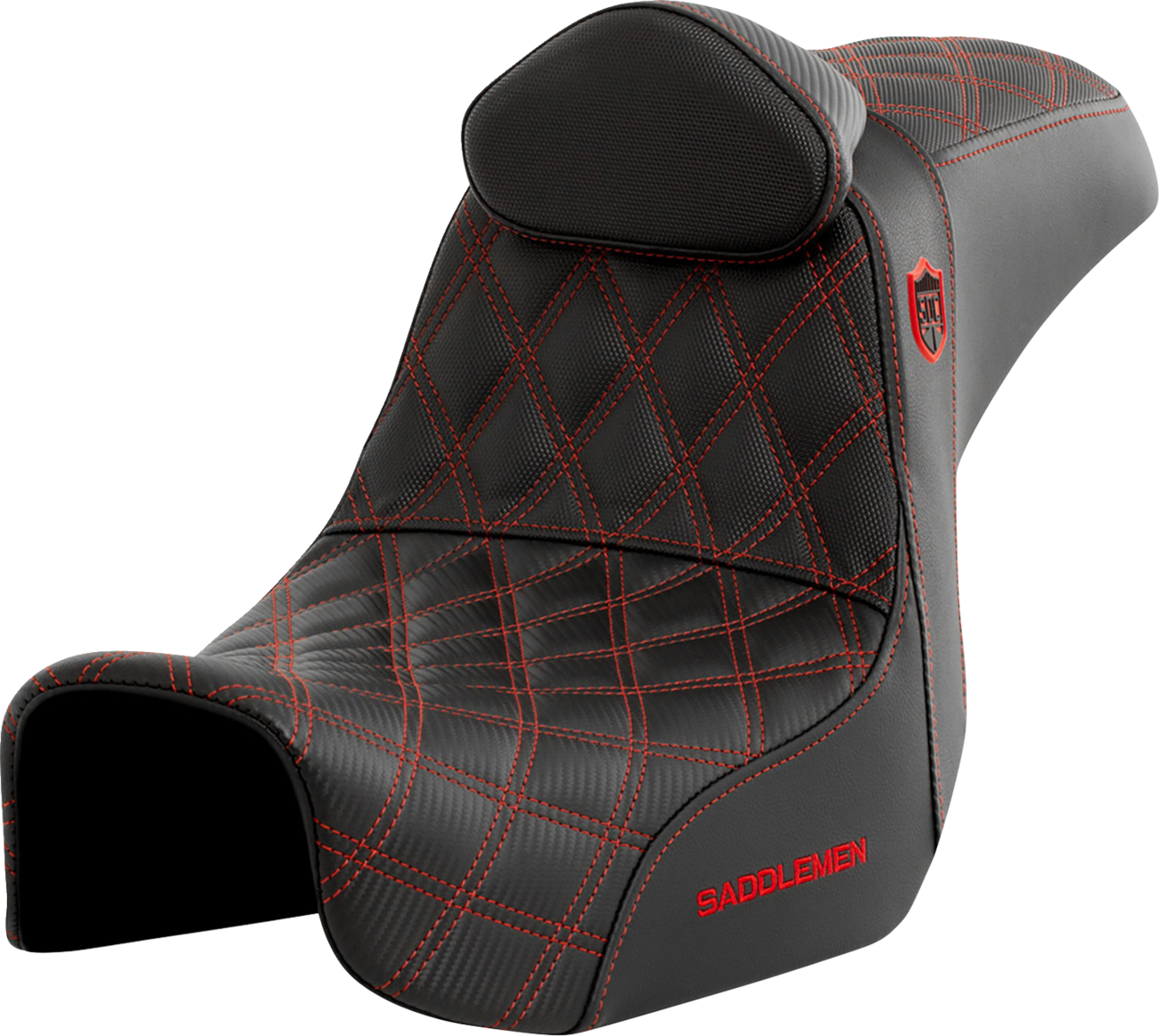 SADDLEMEN Pro Series SDC Performance Seat - w/ Backrest - Red Stitch - Dyna '06-'17