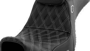 SADDLEMEN Pro Series SDC Performance Seat - w/ Backrest - Silver Stitch - Dyna '06-'17