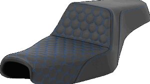 SADDLEMEN Step-Up Seat - Honeycomb - Blue Stitching - 3.3 Gal Tank - Sportster '04-'22