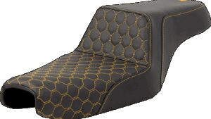 SADDLEMEN Step-Up Seat - Honeycomb - Gold Stitching - 3.3 Gal Tank - Sportster '04-'22