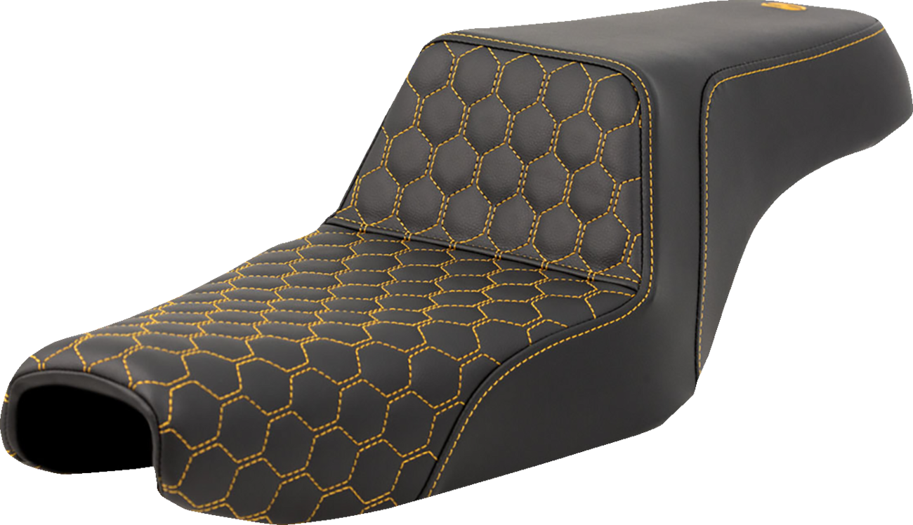 SADDLEMEN Step-Up Seat - Honeycomb - Gold Stitching - 3.3 Gal Tank - Sportster '04-'22