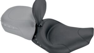 MUSTANG Wide Solo Seat - With Backrest - Black - Studded w/ Concho - Road King '97-'07