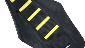 MOOSE OFFROAD Ribbed Seat Cover - Black Cover/Yellow Ribs - Suzuki