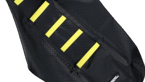 MOOSE OFFROAD Ribbed Seat Cover - Black Cover/Yellow Ribs - Suzuki