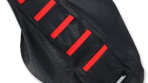 MOOSE OFFROAD Ribbed Seat Cover - Black Cover/Red Ribs - Honda
