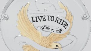 DRAG SPECIALTIES Derby Cover - Live to Ride - 5-Hole - Chrome w/Gold Eagle - '99-'18 Big Twin