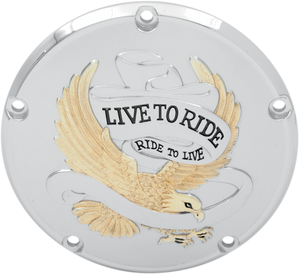 DRAG SPECIALTIES Derby Cover - Live to Ride - 5-Hole - Chrome w/Gold Eagle - '99-'18 Big Twin