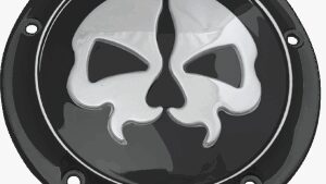 DRAG SPECIALTIES Derby Cover - Split Skull - 5 Hole - Black w/Chrome Skull - '99-'18 Big Twin