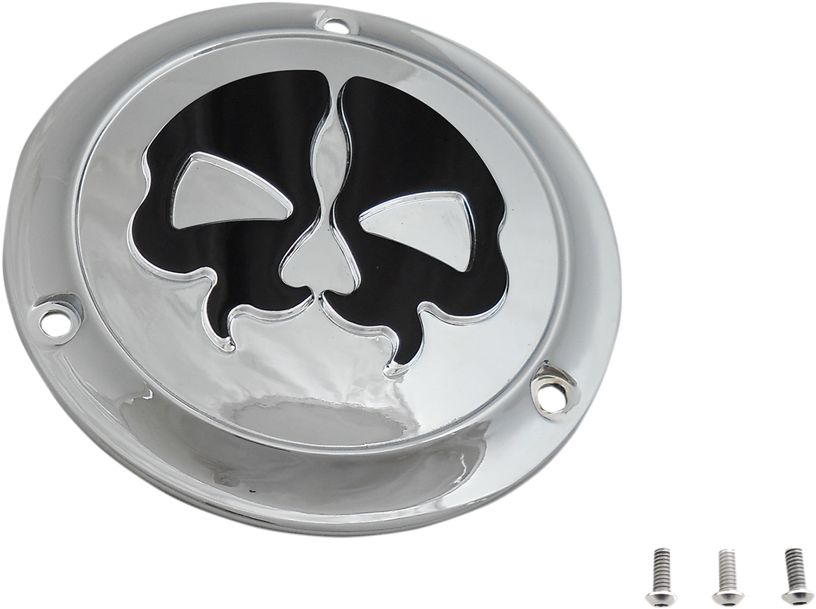 DRAG SPECIALTIES Derby Cover - Split Skull - 3 Hole - Chrome w/Black Skull - '70-'98 Big Twin