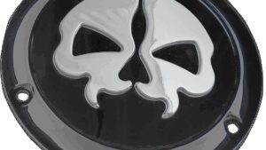 DRAG SPECIALTIES Derby Cover - Split Skull - 3 Hole - Black w/Chrome Skull - '70-'98 Big Twin