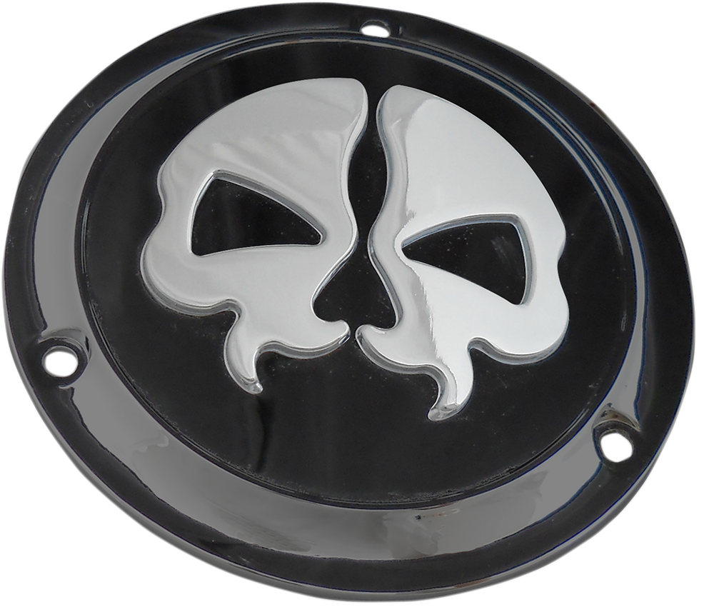 DRAG SPECIALTIES Derby Cover - Split Skull - 3 Hole - Black w/Chrome Skull - '70-'98 Big Twin