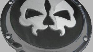DRAG SPECIALTIES Derby Cover - Split Skull - 5 Hole - Black w/Chrome Skull - '04-'22 Sportster