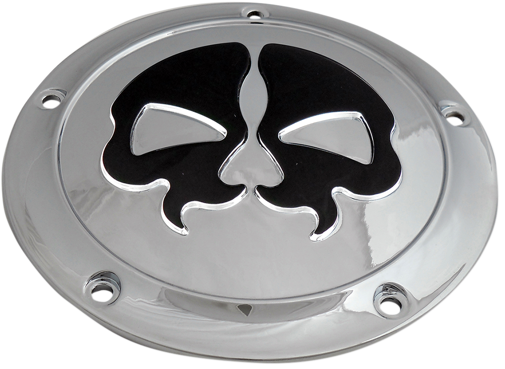 DRAG SPECIALTIES Derby Cover - Split Skull - 5 Hole - Chrome w/Black Skull - '15-'25 Harley-Davidson