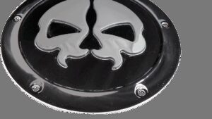 DRAG SPECIALTIES Derby Cover - Split Skull - 5 Hole - Black w/Chrome Skull - '15-'25 Harley-Davidson