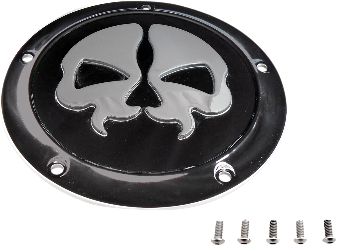 DRAG SPECIALTIES Derby Cover - Split Skull - 5 Hole - Black w/Chrome Skull - '15-'25 Harley-Davidson