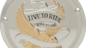 DRAG SPECIALTIES Derby Cover - Live to Ride - 5-Hole - Chrome w/Gold Eagle - '15-'25 Harley-Davidson