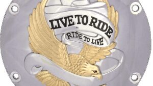 DRAG SPECIALTIES Derby Cover - Live to Ride - 6-Hole - Chrome w/Gold Eagle - '04-'22 Sportster