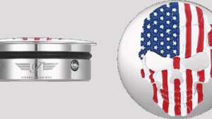 FIGURATI DESIGNS Swing Arm Covers - Red/White/Blue Flag Skull