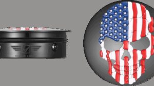 FIGURATI DESIGNS Swing Arm Covers - Red/White/Blue Flag Skull - Custom - Black