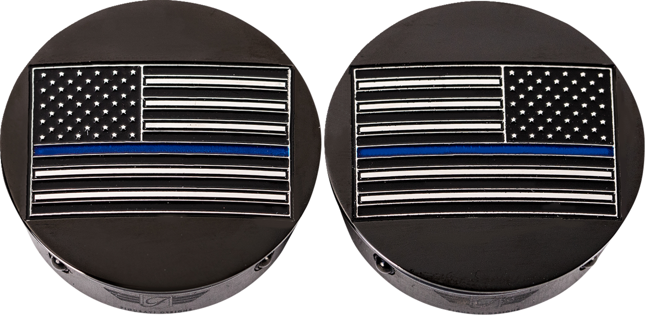 FIGURATI DESIGNS Swing Arm Covers - Blue Line American Flag - Custom - Black - Reversed