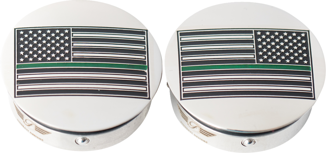 FIGURATI DESIGNS Swing Arm Covers - Green Line American Flag - Custom - Reversed
