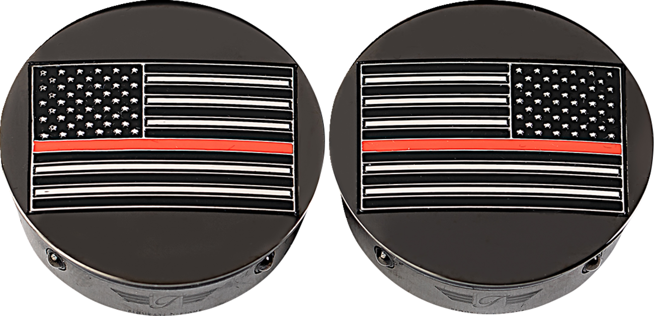 FIGURATI DESIGNS Swing Arm Covers - Red Line American Flag - Custom - Black - Reversed