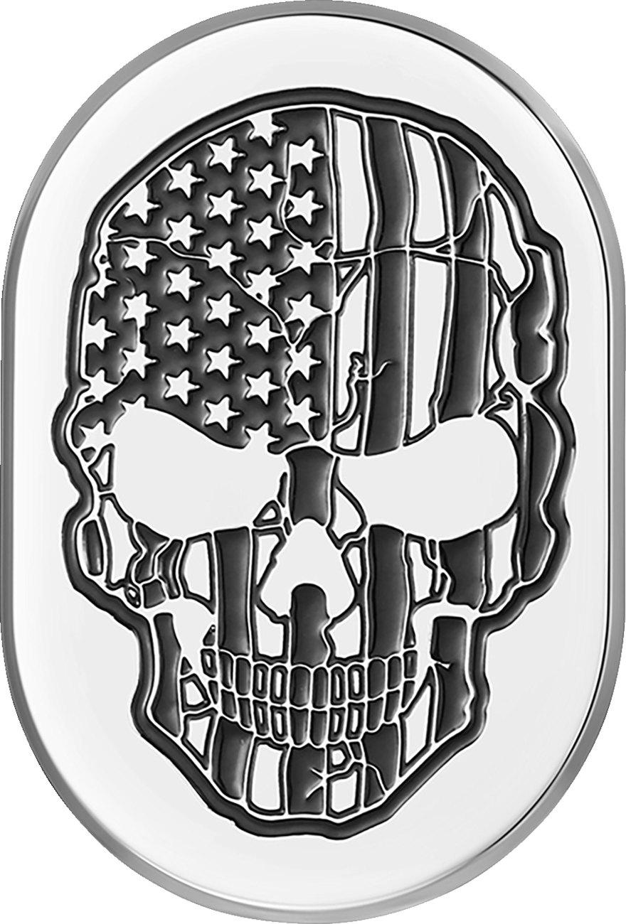 FIGURATI DESIGNS Antenna Cover - Left Rear Fender - Contrast Cut American Flag Skull - Chrome