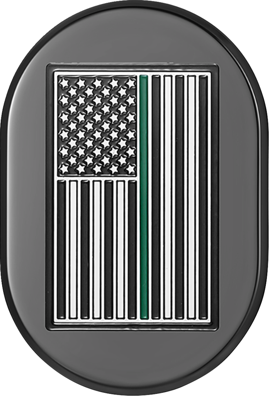 FIGURATI DESIGNS Antenna Cover - Left Rear Fender - Green Line American Flag - Chrome