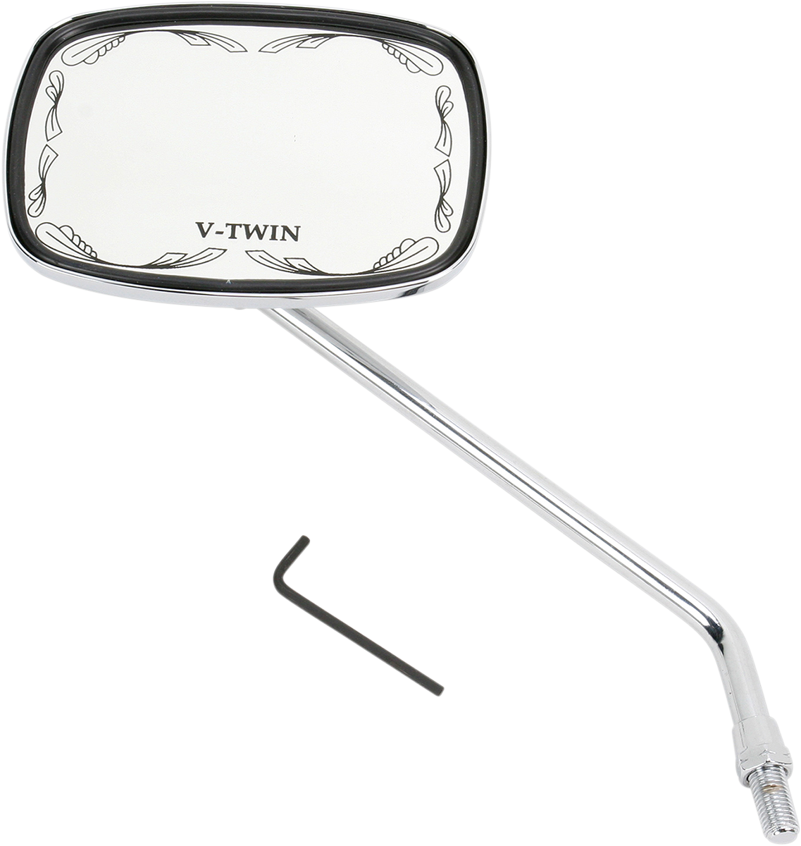 EMGO Mirror - Die-Cast - V-Twin Scrolled - Side View - Rectangle - M10 x 1.25 (Left Hand) - Chrome