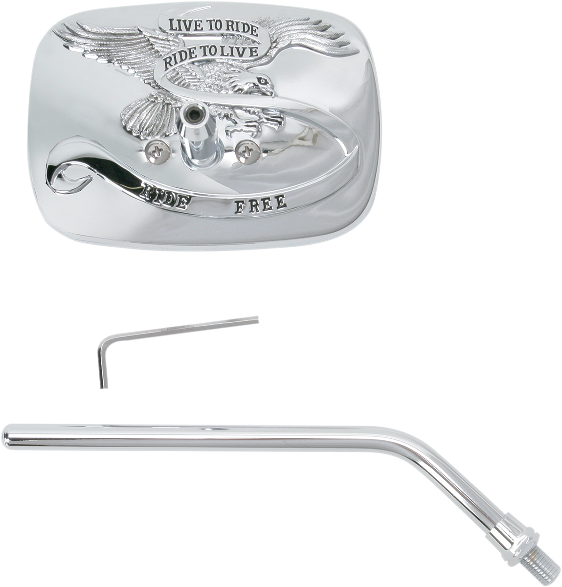 EMGO Mirror - "Ride Free" - Side View - Rectangle - M10 x 1.25 (Left Hand) - Chrome - Right