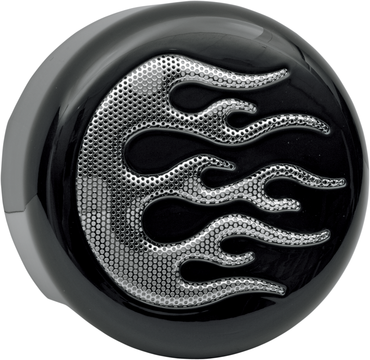DRAG SPECIALTIES Horn Cover - Black with Chrome Flame
