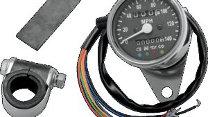 DRAG SPECIALTIES MPH Mini Mechanical Speedometer with LED Indicators - Black Face - 2:1 Ratio - 2.4"