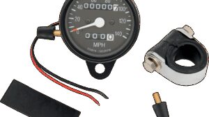 DRAG SPECIALTIES 2.4" MPH Mini LED Mechanical Speedometer/Indicators/Trip - Black Housing - Black Face - 2:1