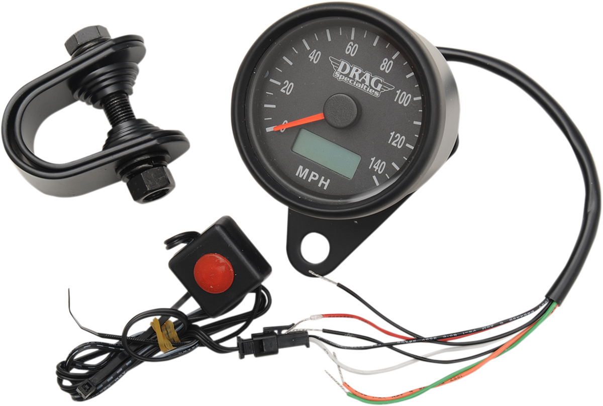 DRAG SPECIALTIES Programmable Mini Electronic Speedometer with Odometer/Tripmeter - 2.4" - Matte Black