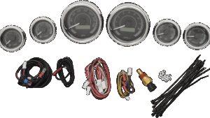 DAKOTA DIGITAL MVX-8K Series Analog/Digital 6-Gauge Kit - Chrome Bezel - Black Face with Gray Background