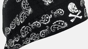ZAN HEADGEAR Flydanna® Head Wrap - Black Skull Paisley