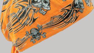 ZAN HEADGEAR Flydanna® Head Wrap - Orange Tribal Skull