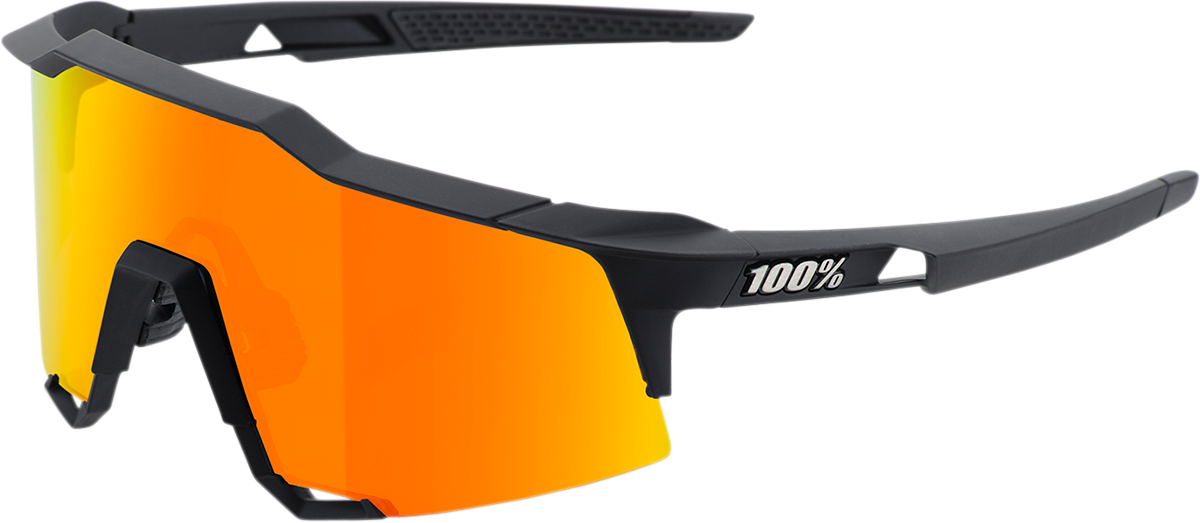 100% Speedcraft Sunglasses - Soft Tact Black - HiPER Red Multilayer Mirror Lens