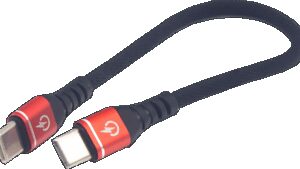 RIDEPOWER Male USB-C to Male USB-C Cable - Phone Charger - Heavy-Duty - 7-1/2" - Black/Red