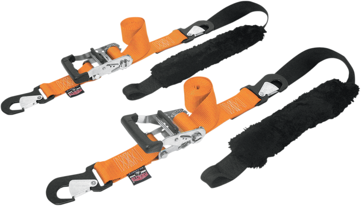 POWERTYE MFG. Big Daddy Tie-Downs - 2" - 2 Snap-hook Ends - Sewn-in Soft-Tye - Orange