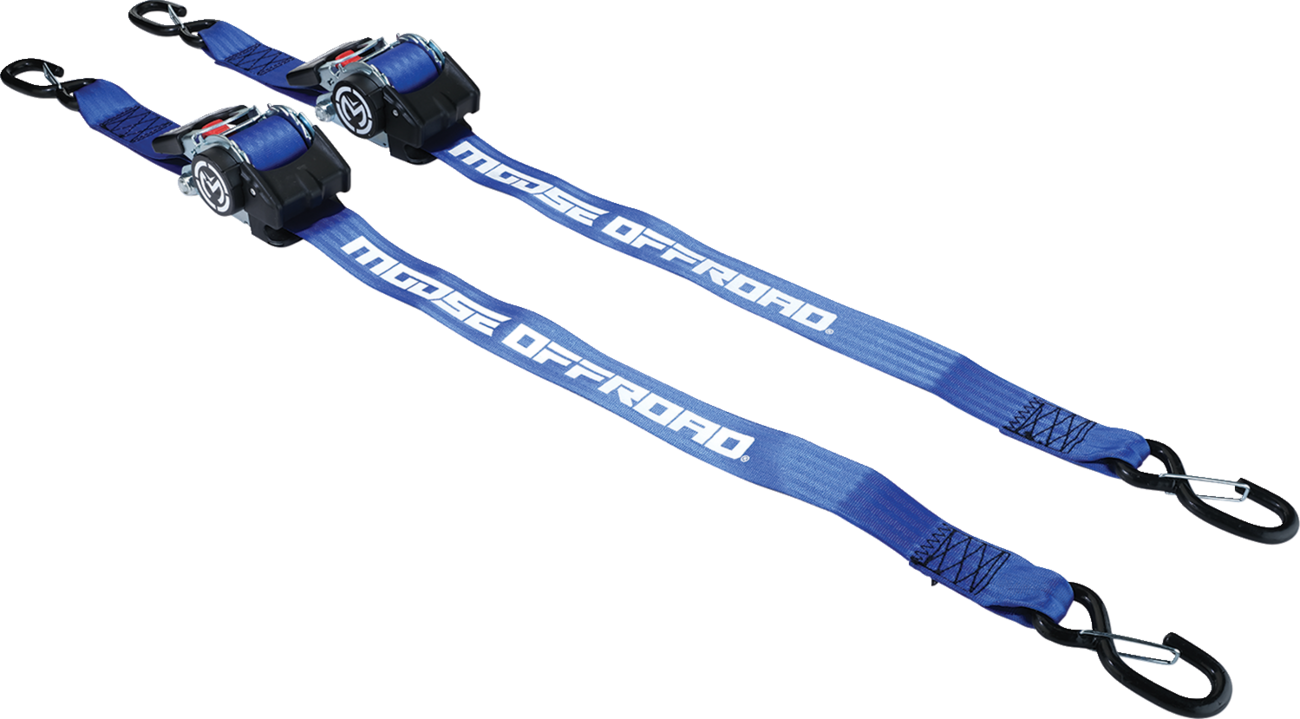 MOOSE OFFROAD Retractable Ratcheting Straps - 2" x 10' - Blue