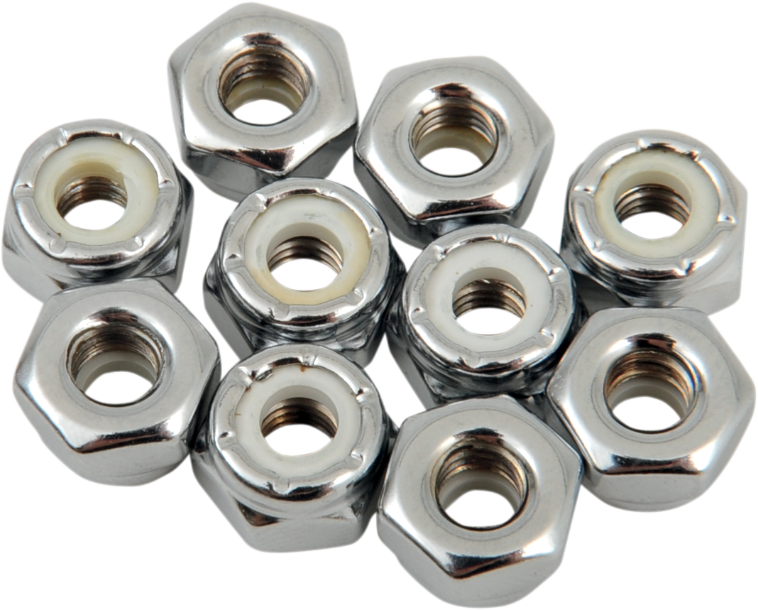 DRAG SPECIALTIES Nuts - Nylon - Chrome - 10-32