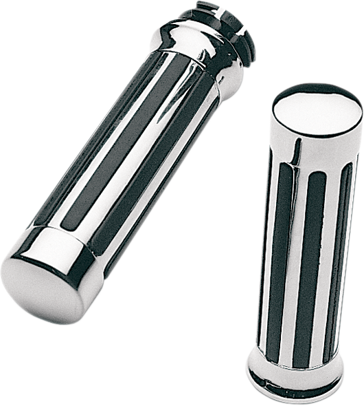 PRO-ONE PERF.MFG. Custom Chrome Rail Style Rubber Grips - Ribs - Roy Star - Chrome