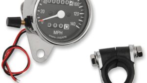 DRAG SPECIALTIES 2.4" MPH Mini LED Mechanical Speedometer/Indicators/Trip - Chrome Housing - Black Face - 2:1
