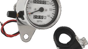 DRAG SPECIALTIES 2.4" MPH Mini LED Mechanical Speedometer/Indicators/Trip - Chrome Housing - White Face - 2:1