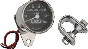 DRAG SPECIALTIES 2.4" MPH Mini LED Mechanical Speedometer/Indicators - Chrome Housing - Black Face - 1:1