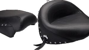 MUSTANG Seat - Wide - Touring - Without Backrest - Two-Piece - Chrome Studded - Black w/Conchos - X1100C