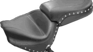 MUSTANG Seat - Wide - Touring - Without Backrest - Two-Piece - Chrome Studded - Black w/Conchos - Roadstar