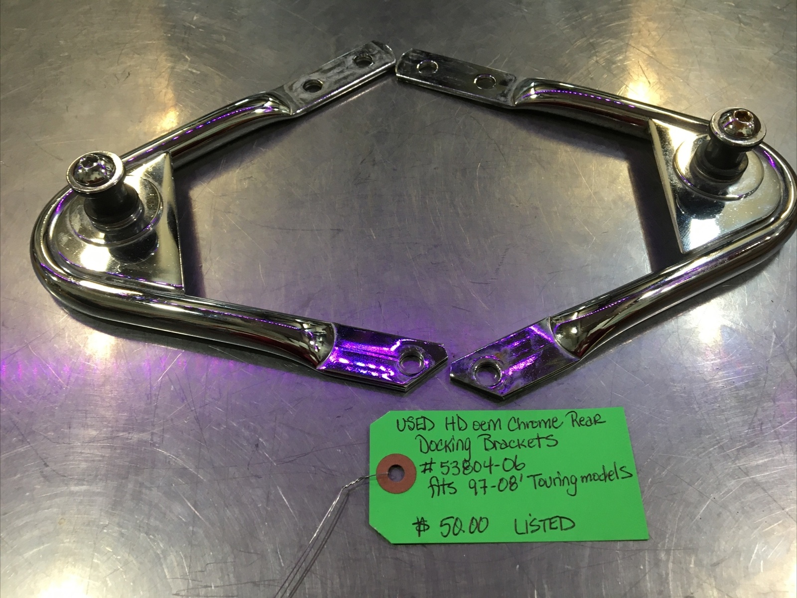 Harley Davidson oem Chrome Rear Docking Brackets #53804-06