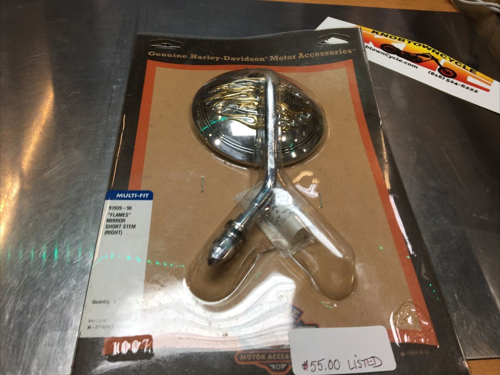 Harley Davidson oem RH Short Stem Mirror Flames #91939-98